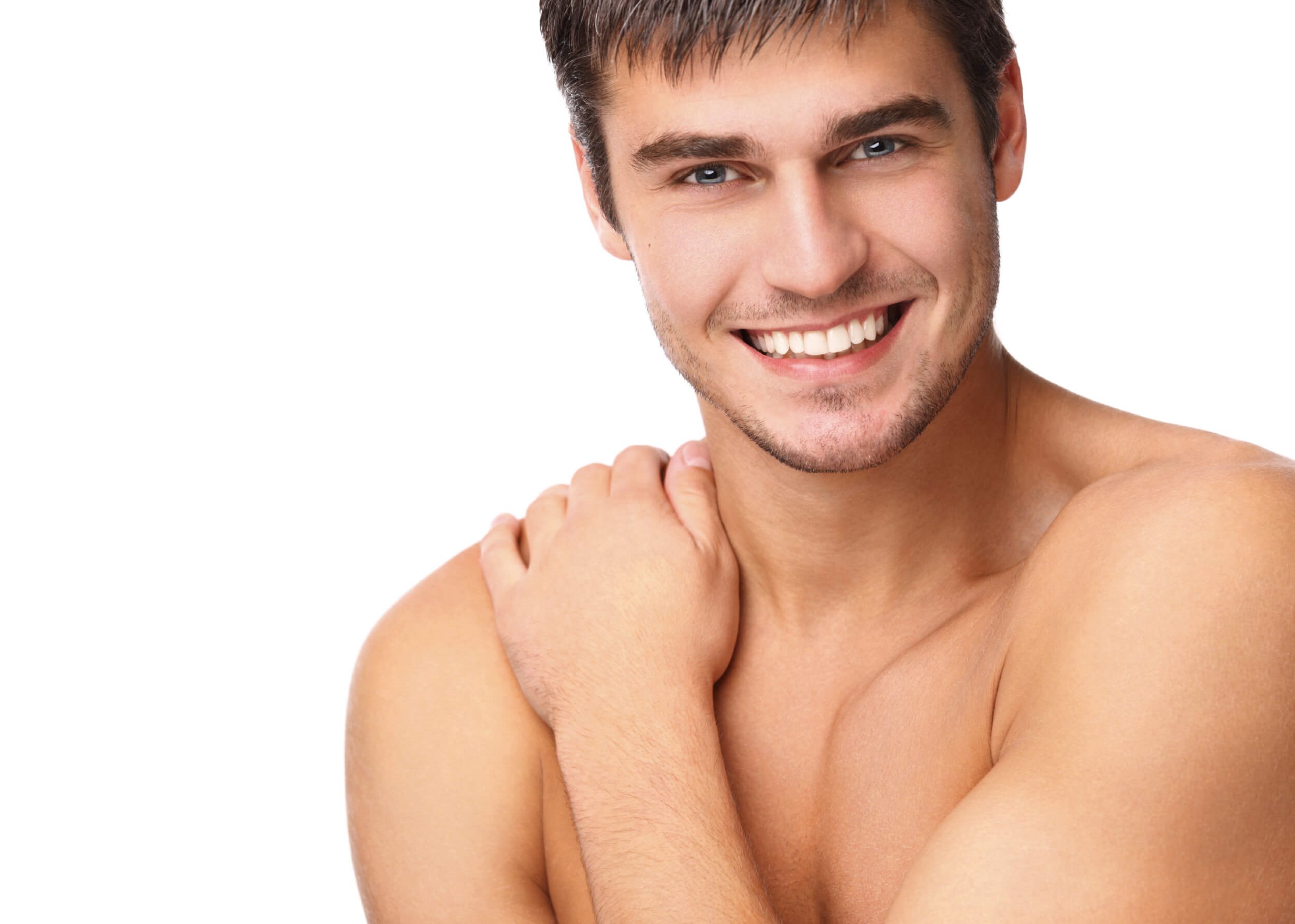 man covering his chest